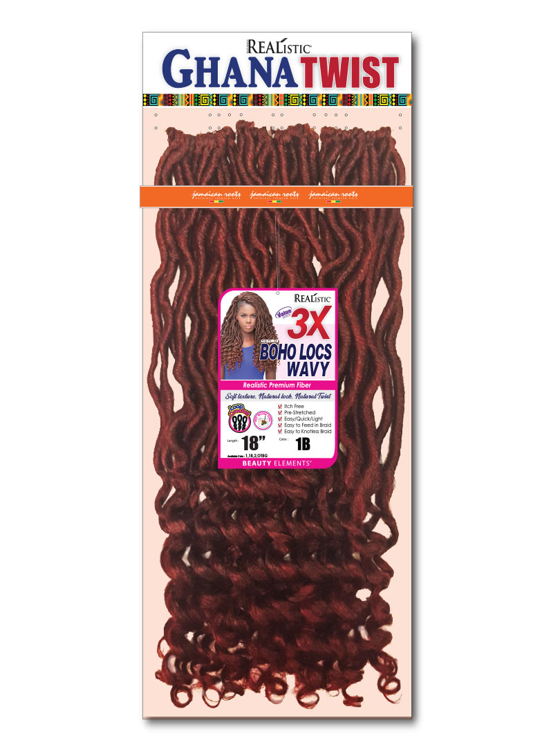 REALISTIC 3X GHANA TWIST BOHO LOCS WAVY 18"(LOOP) - pre-looped crochet hair bundles