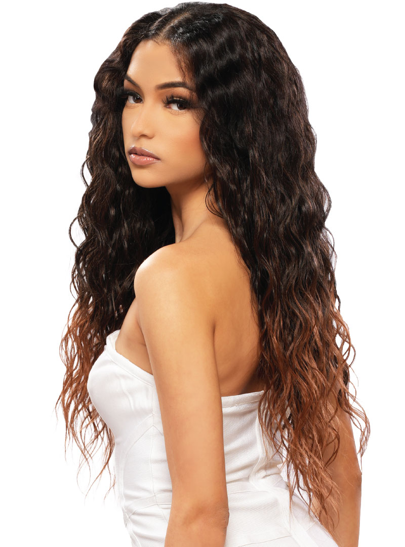 woman wearing weave Realistic Coconut - Body Wave 24" - color: 1B - Single wefted weaving hair bundle - Organic Coconut Oil Infused Weaving Hair