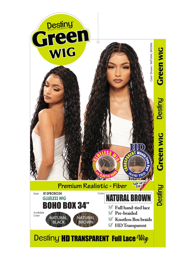 DESTINY GREEN FULL LACE GLUELESS WIG BOHO BOX 34"