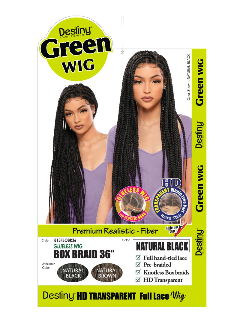 DESTINY GREEN FULL LACE GLUELESS WIG BOX BRAID 36"