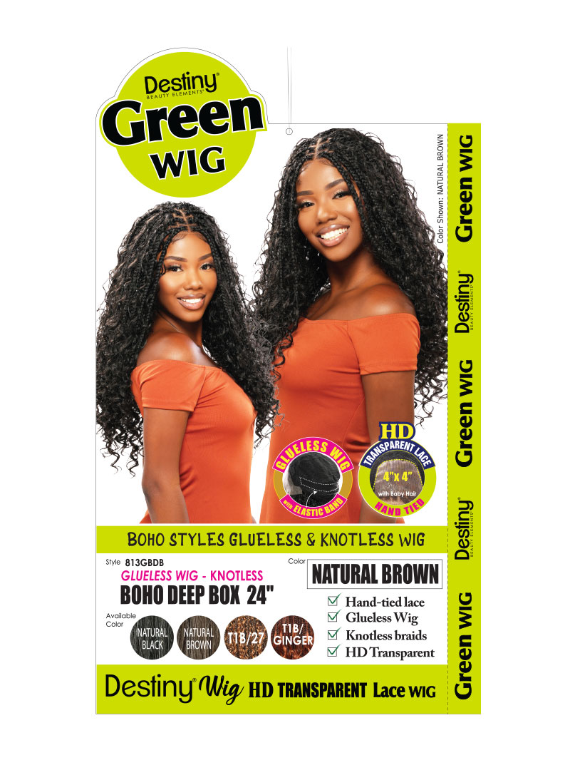Destiny Green LACE GLUELESS Wig - Knotless BOHO DEEP BOX 24" (4"x4" HD LACE)