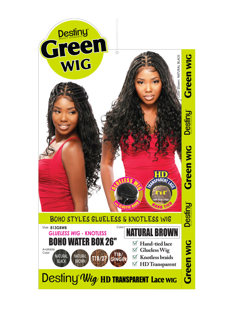 Destiny Green LACE GLUELESS Wig - Knotless BOHO BOHEMIAN BOX 24" (4"x4" HD LACE)