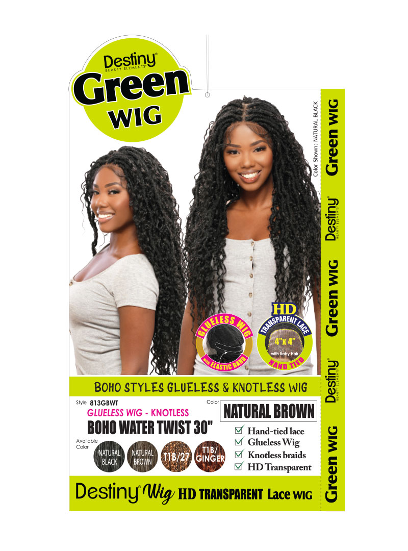Destiny Green LACE GLULESS Wig - Knotless BOHO WATER TWIST 30" (4"x4" HD LACE)