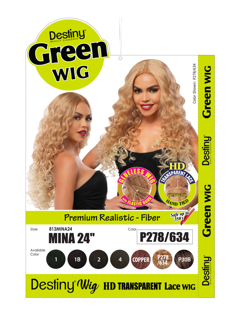 DESTINY GREEN LACE WIG MINA (GLUELESS, HD LACE PART, HI HEAT) 24"