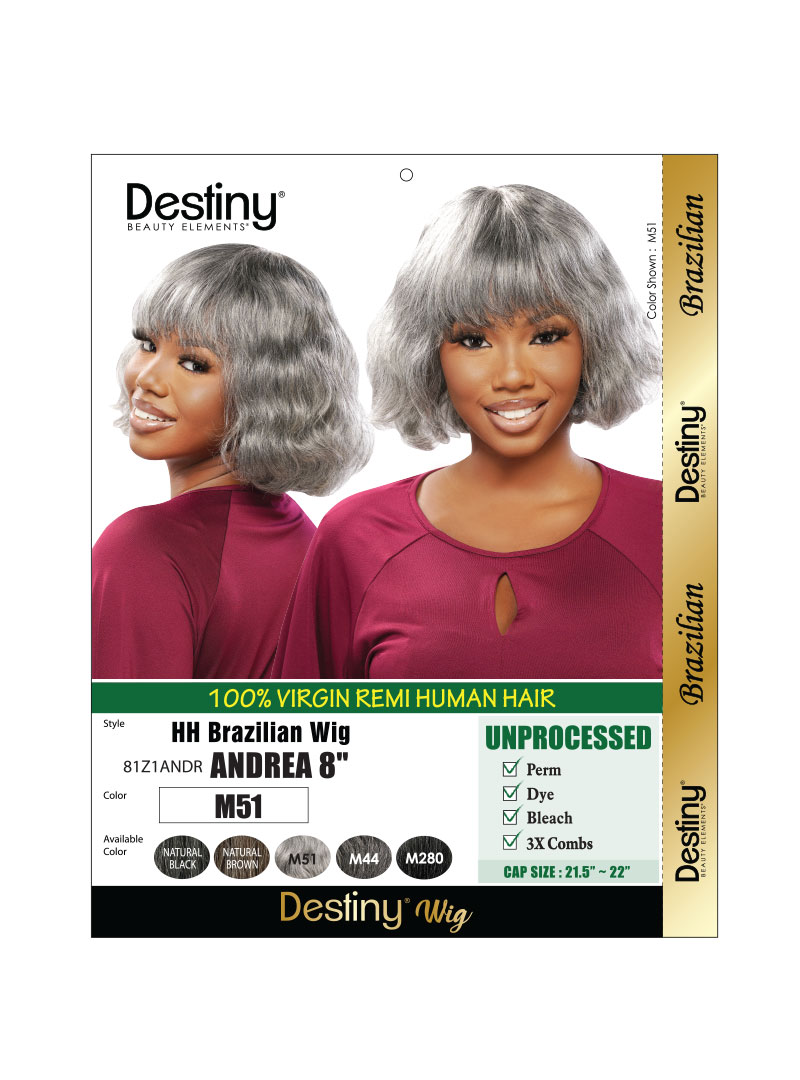DESTINY Human Hair BRAZILIAN WIG ANDREA 8" - Modern cut with bangs