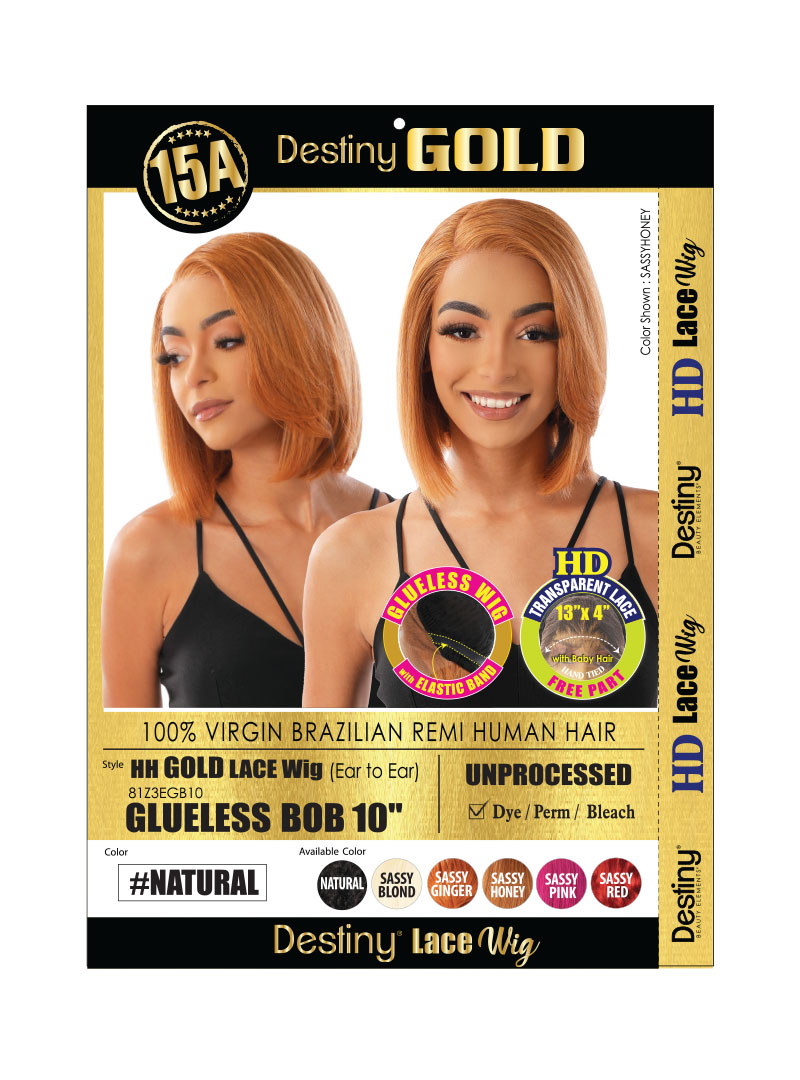 DESTINY Human Hair GOLD LACE WIG (EAR TO EAR) GLUELESS BOB 10"