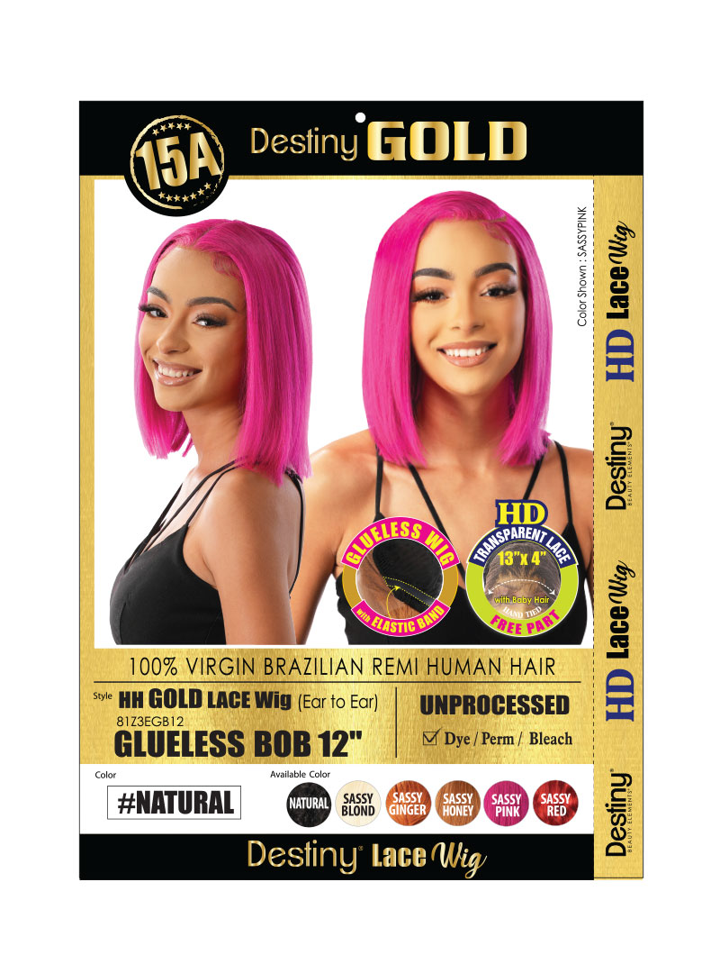 DESTINY Human Hair GOLD LACE WIG (EAR TO EAR) GLUELESS BOB 10"