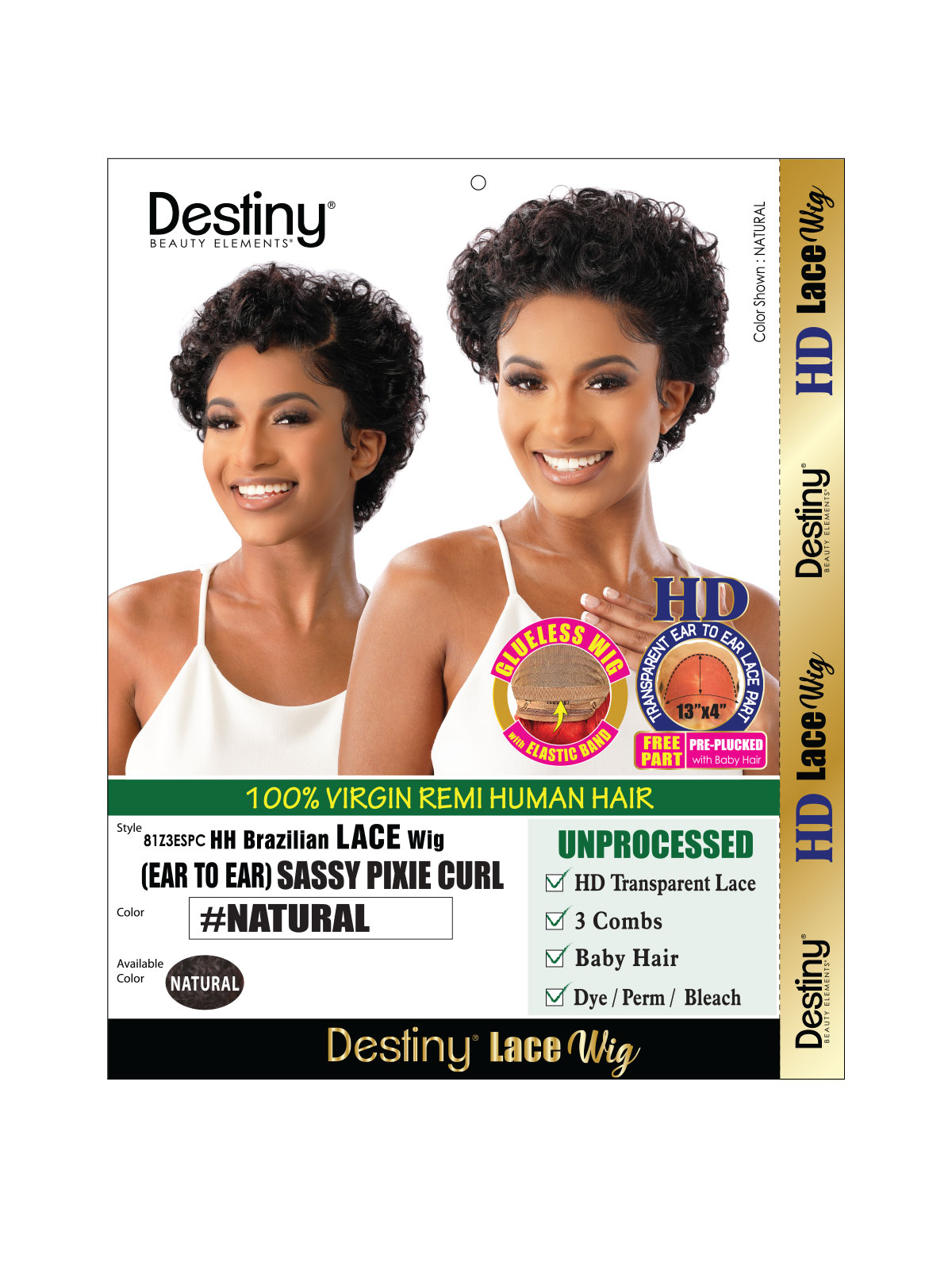 DESTINY Human Hair BRAZILIAN LACE WIG (EAR TO EAR) SASSY PIXIE CURL