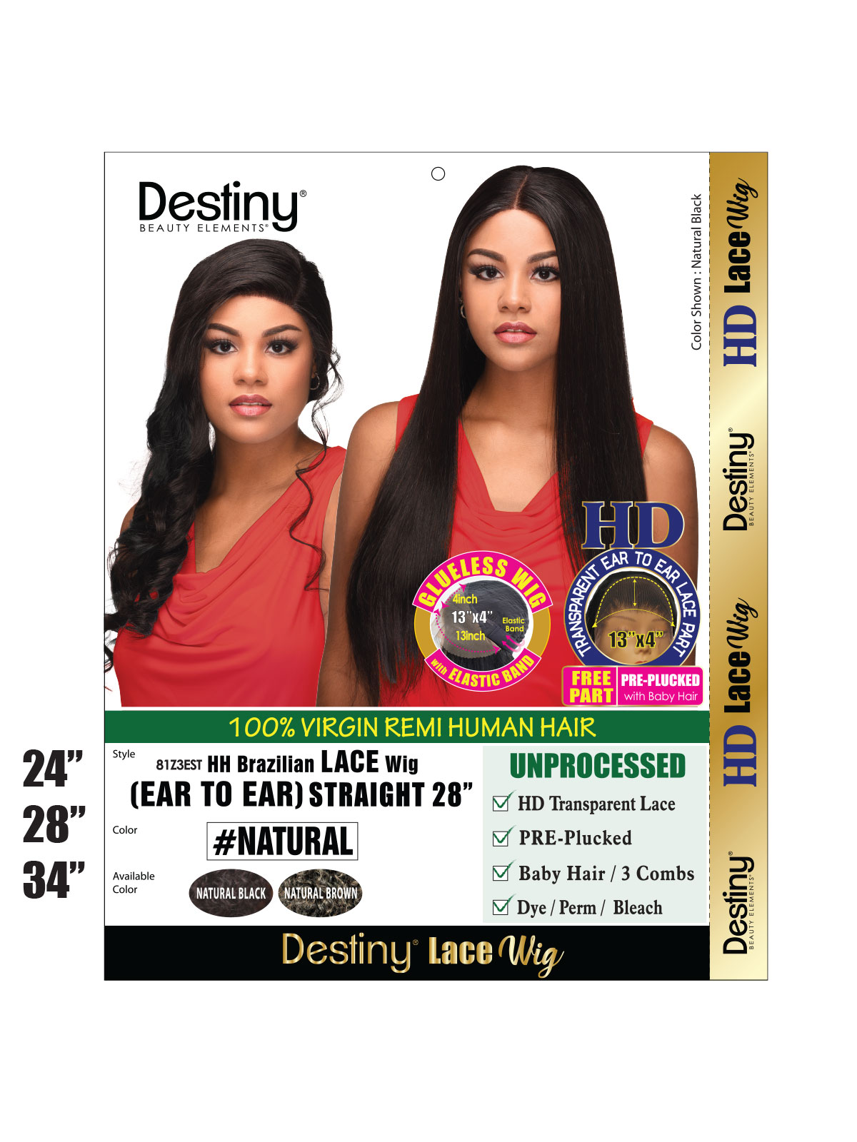 Human Hair BRAZILIAN LACE (EAR TO EAR) STRAIGHT 24"28"34"