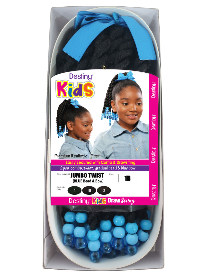 Destiny Kids DS-JUMBO TWIST (BLUE Bead&Bow) 12" - drawstring ponytail