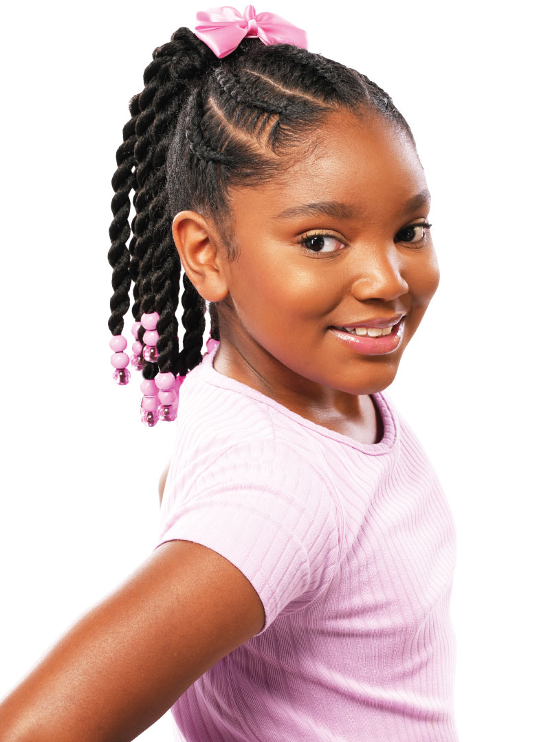 Destiny Kids DS-JUMBO TWIST (PINK Bead&Bow) 12" - drawstring ponytail