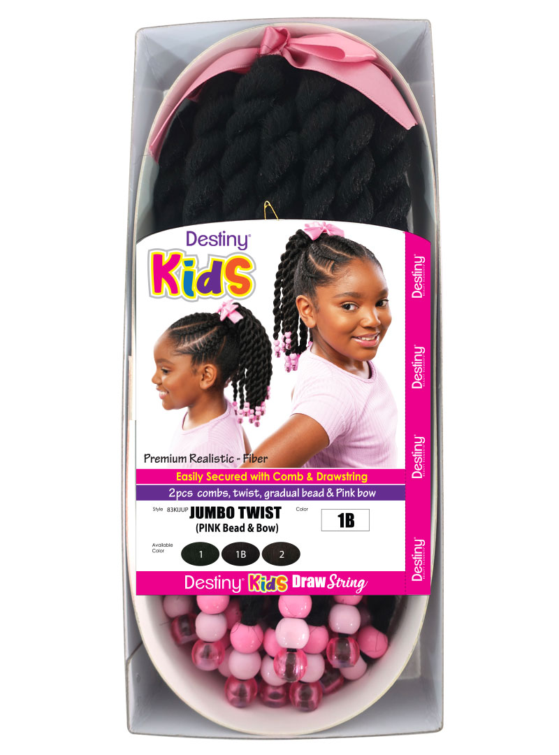 Destiny Kids DS-JUMBO TWIST (PINK Bead&Bow) 12" - drawstring ponytail
