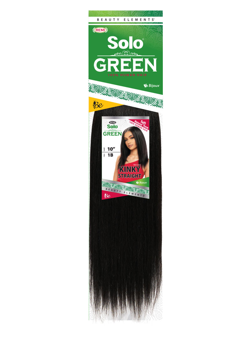 Bijoux Human Hair Solo REMI GREEN KINKY STRAIGHT 10" - color: 1B - 100% Human Hair - wefted human hair extensions