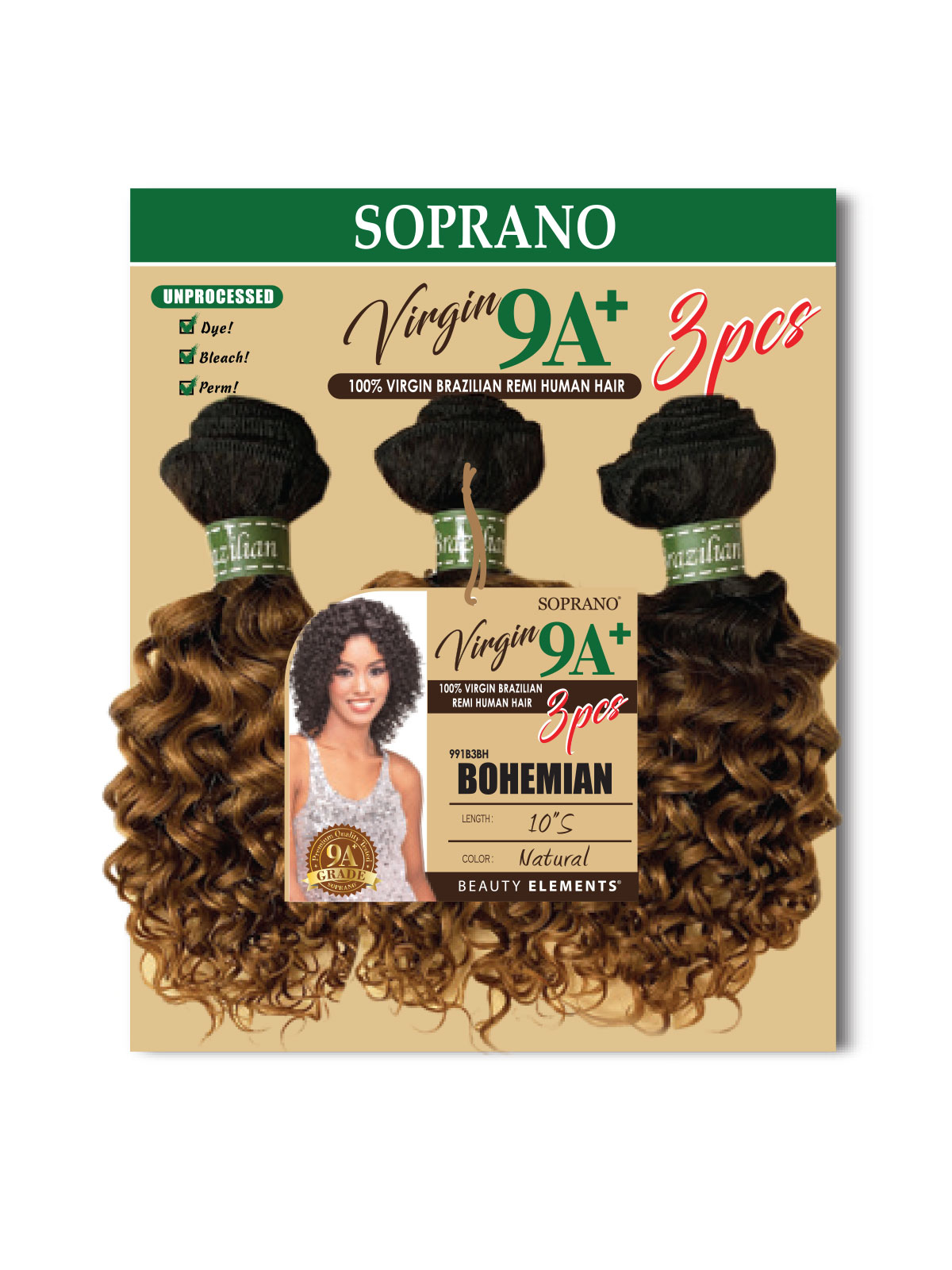 Soprano Virgin 9A+ - 100% Virgin Brazilian Remi human hair - Bohemian 10 inch - 3 piece - wefted human hair bundles