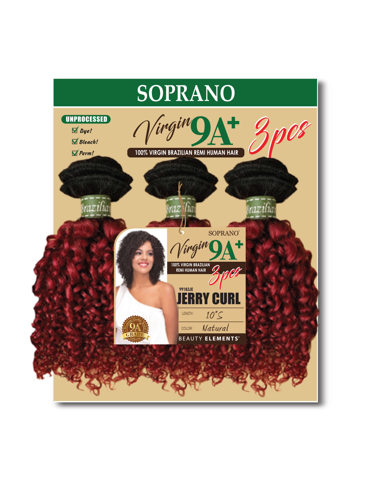 Soprano Virgin 9A+ - 100% Virgin Brazilian Remi human hair - Jerry Curl 10 inch - 3 piece - wefted human hair bundles