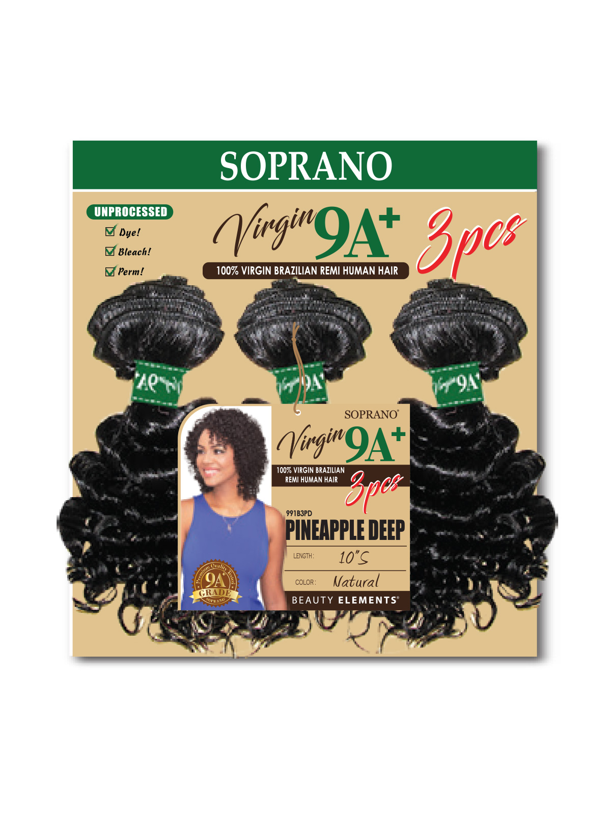 Soprano Virgin 9A+ - 100% Virgin Brazilian Remi human hair - Pineapple Deep 10 inch - 3 piece - wefted human hair bundles