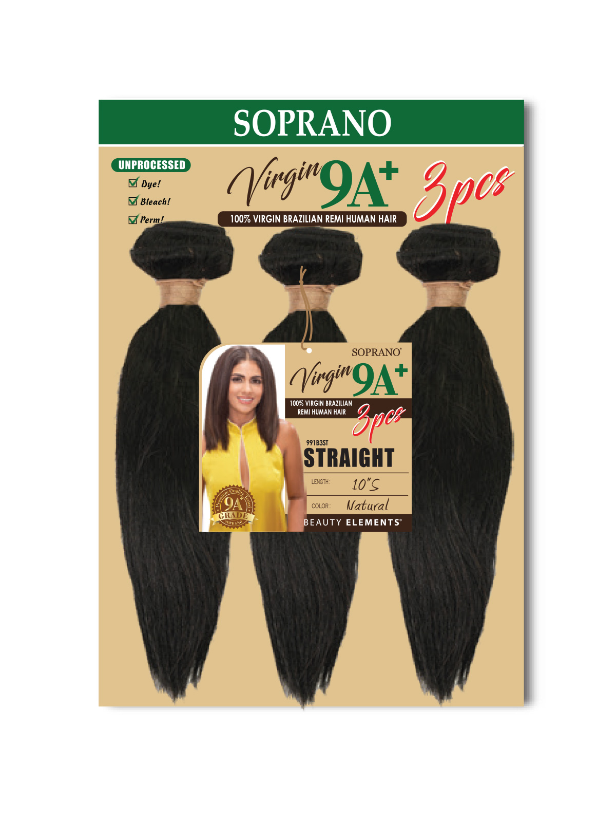 Soprano Virgin 9A+ - 100% Virgin Brazilian Remi human hair - Straight 10 inch - 3 piece - wefted human hair bundles