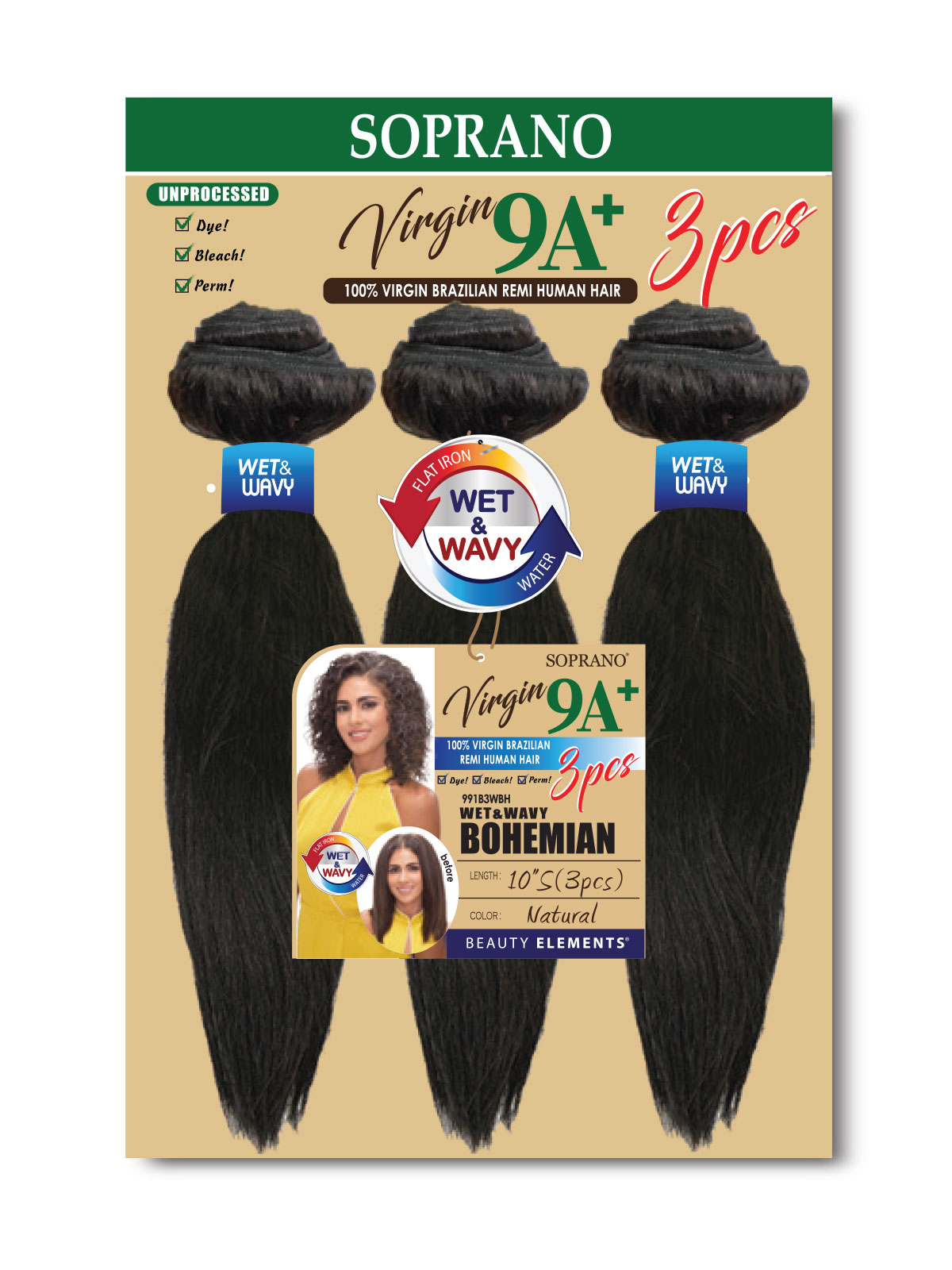SOPRANO Human Hair BRAZILIAN WET&WAVY BOHEMIAN 10"S 12"S (3PCS)
