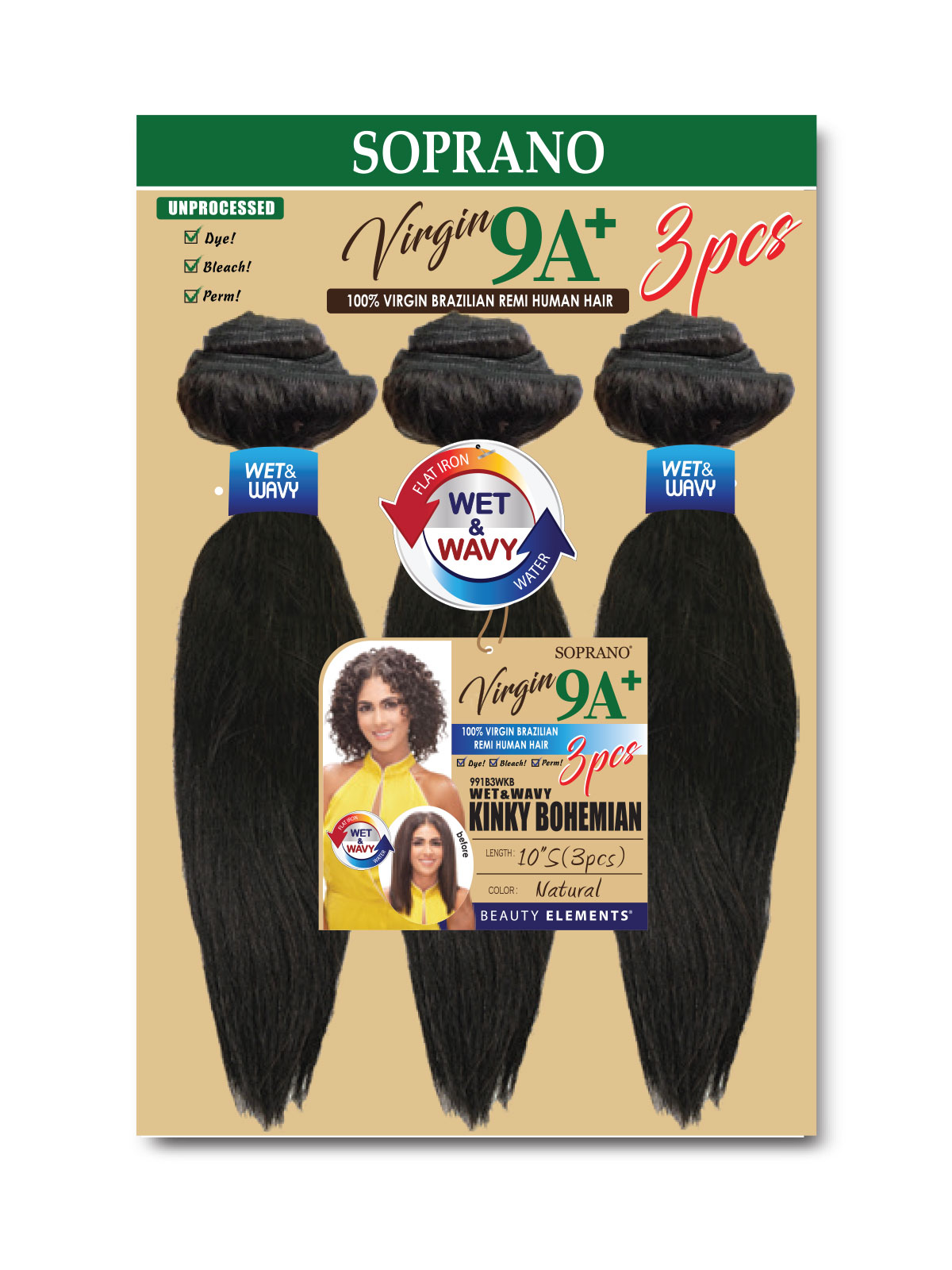 SOPRANO Human Hair BRAZILIAN WET&WAVY KINKY BOHEMIAN 10"S 12"S (3PCS)