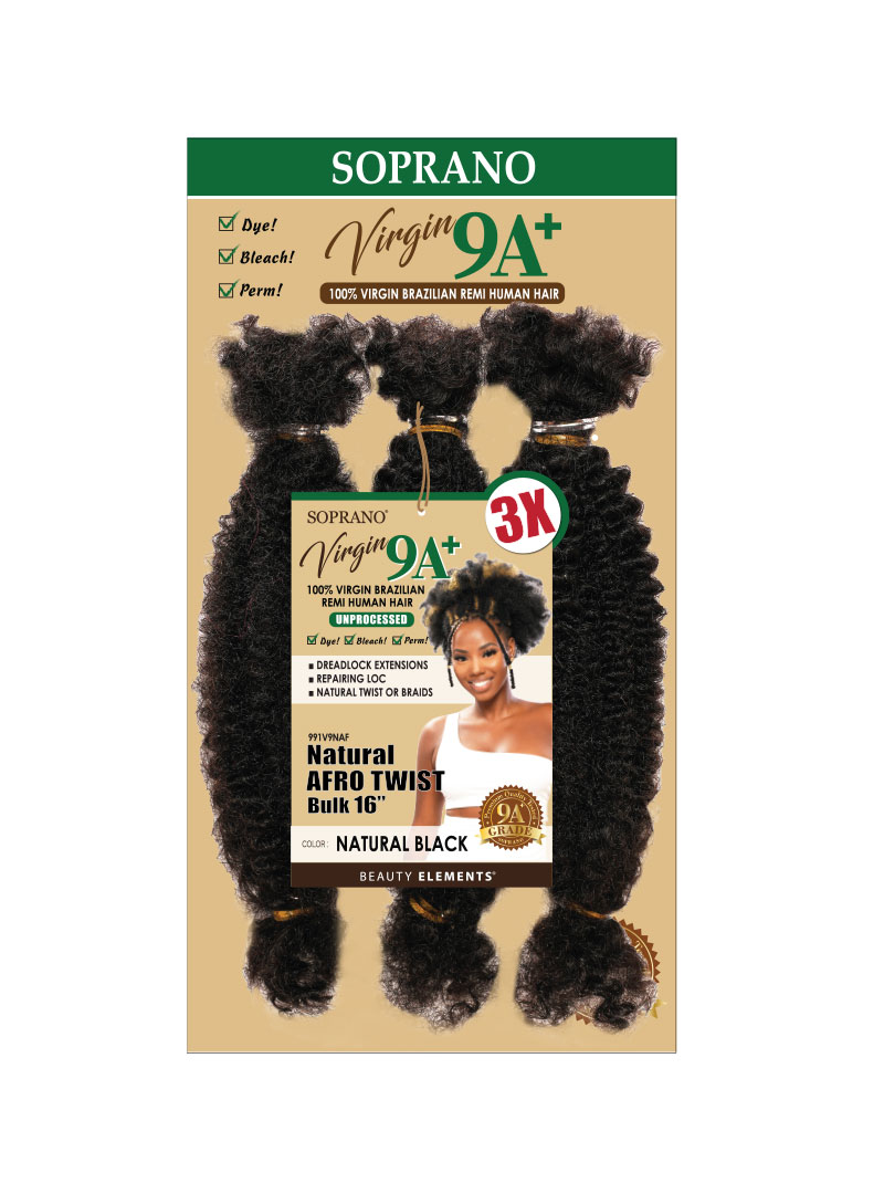 Soprano Virgin 9A+ 100% Virgin Brazilian Remi Human Hair - 3X Natural Afro Twist - color: Natural Black - Dreadlock Extensions