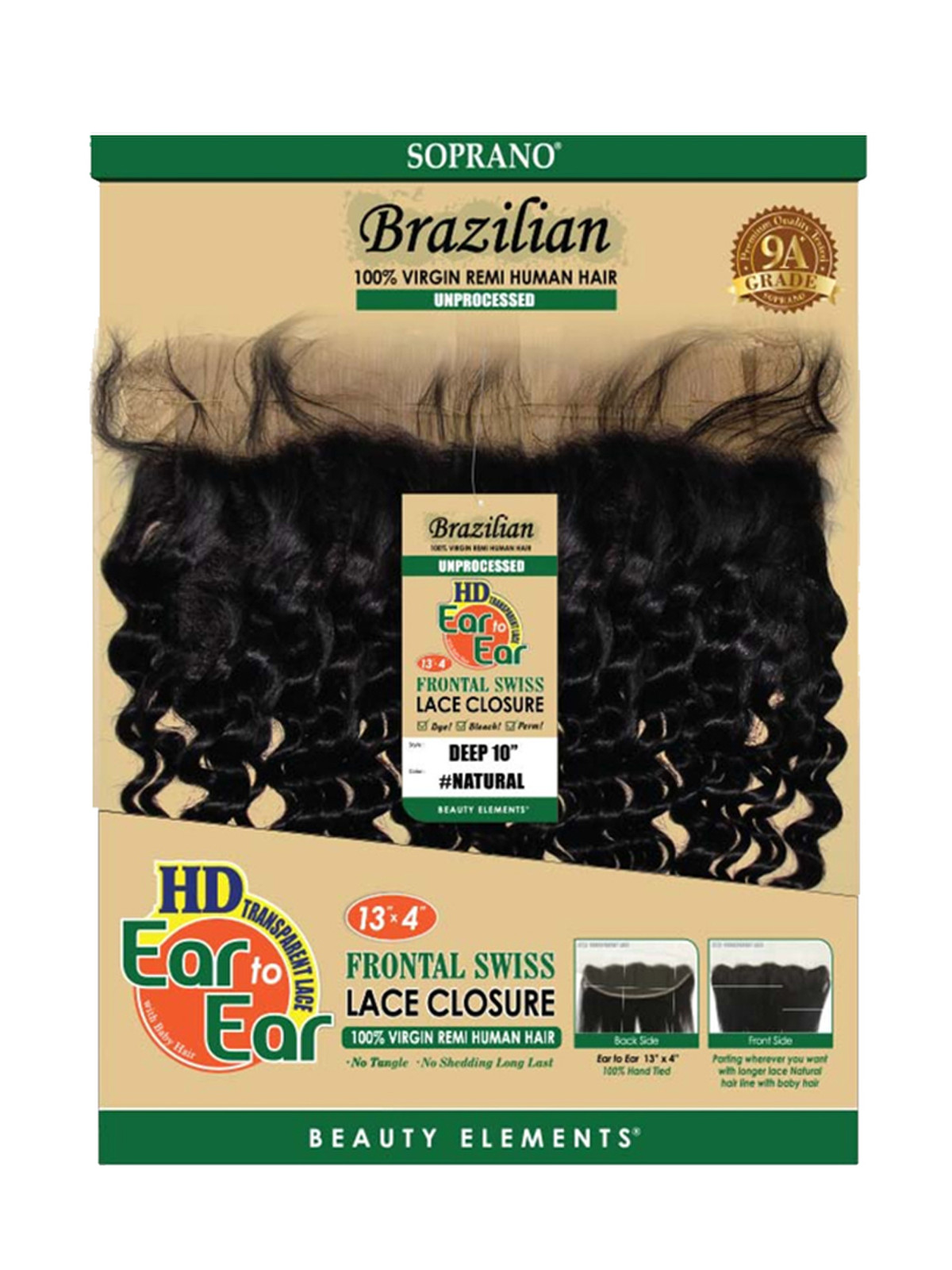 SOPRANO HH VIRGIN REMI 13X4 HD Ear to Ear FULL LACE CLOSURE "DEEP"