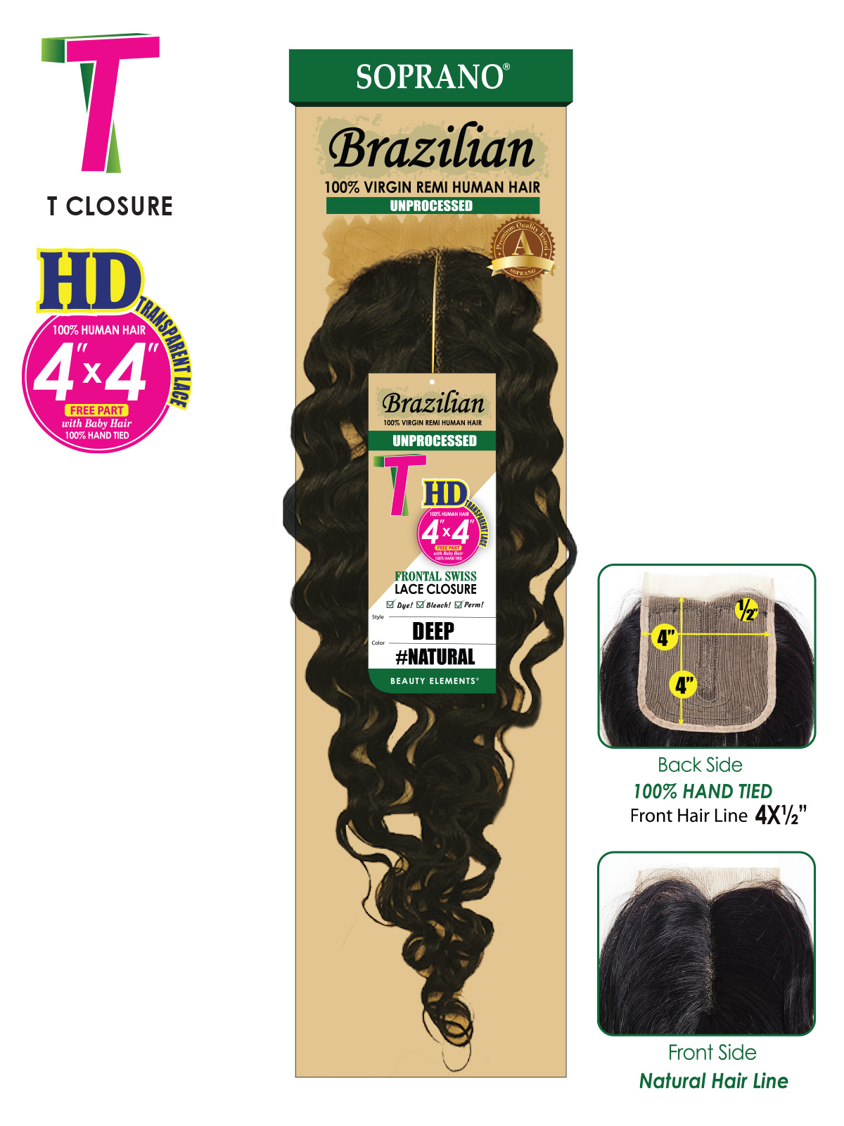HH BRAZILIAN REMI T(4X4) LACE CLOSURE DEEP 12"