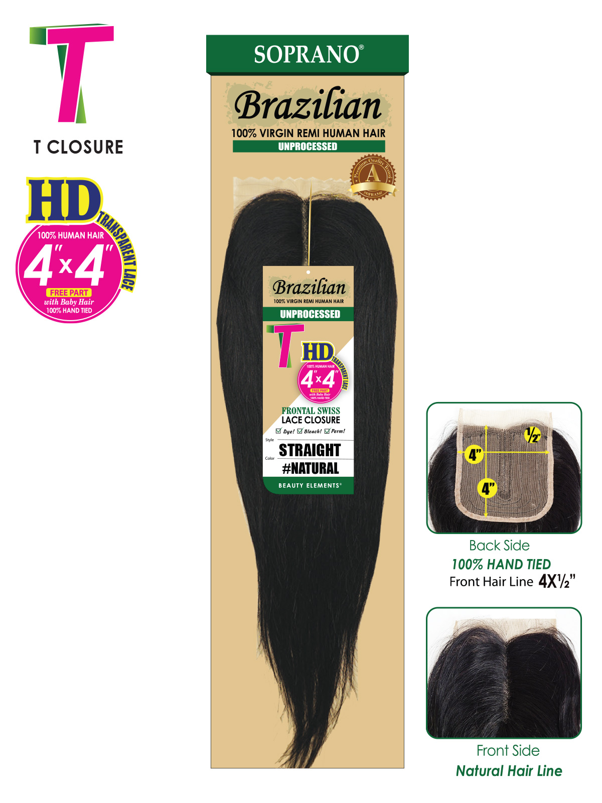 HH BRAZILIAN REMI T(4X4) LACE CLOSURE STRAIGHT