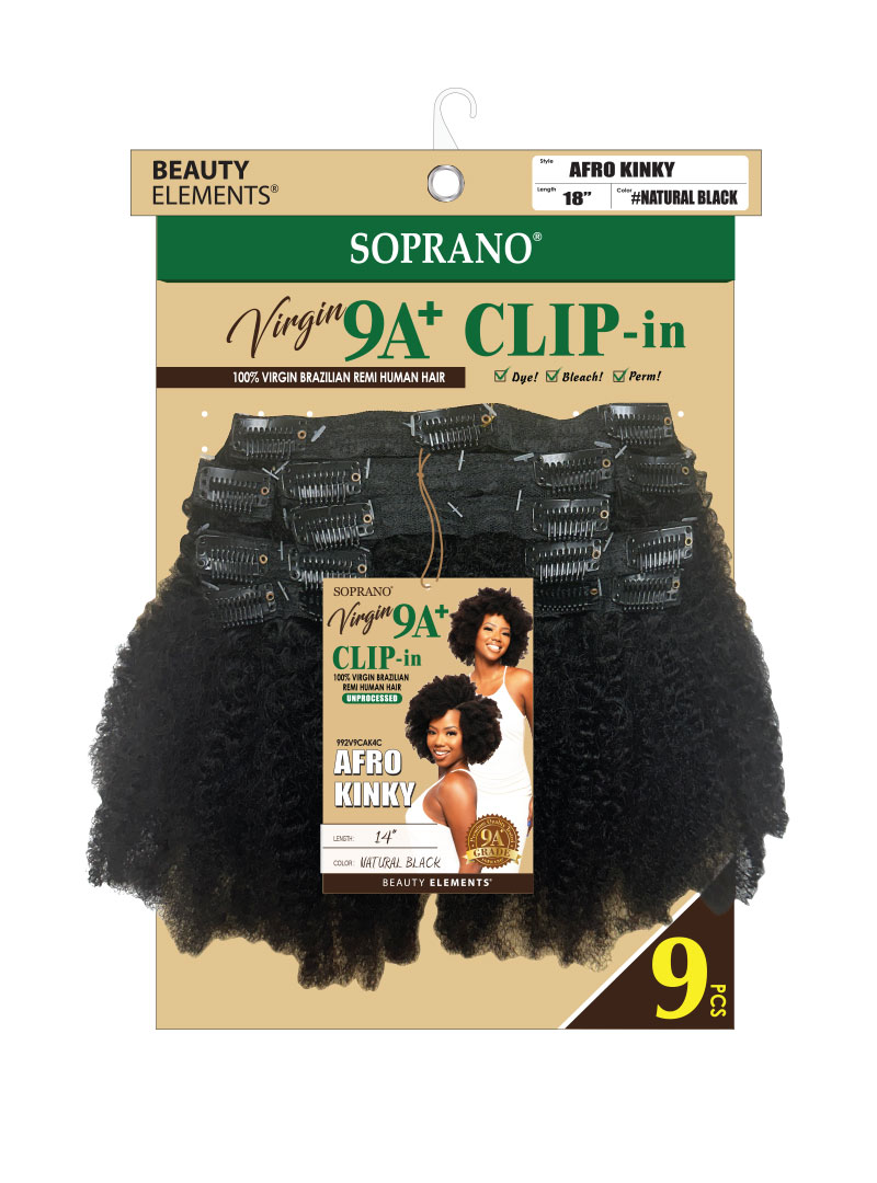 SOPRANO VIRGIN Human Hair 9A REMI "CLIP" AFRO KINKY "4C" (9PCS)