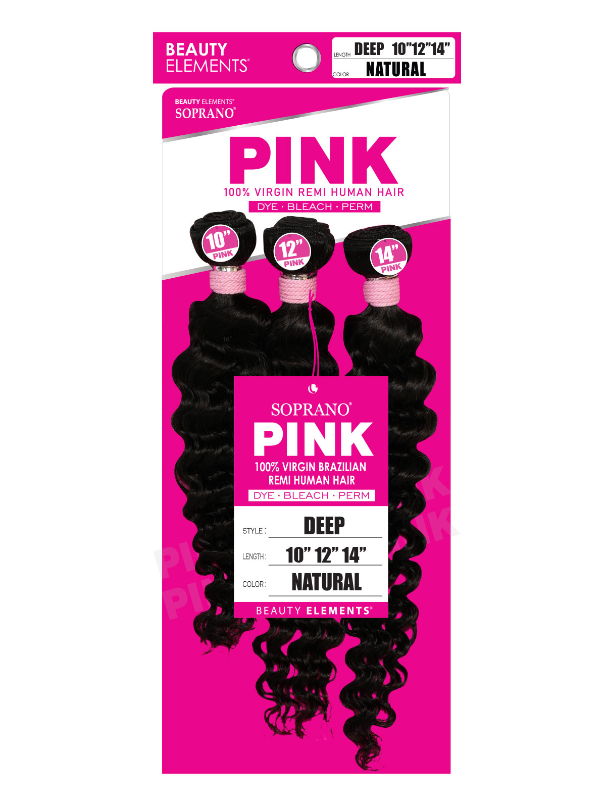 Soprano Pink - 100% Virgin Remi Human Hair - Yaki Deep 10" 12" 14" - color: Natural - 3 piece wefted human hair bundles - weaving human hair