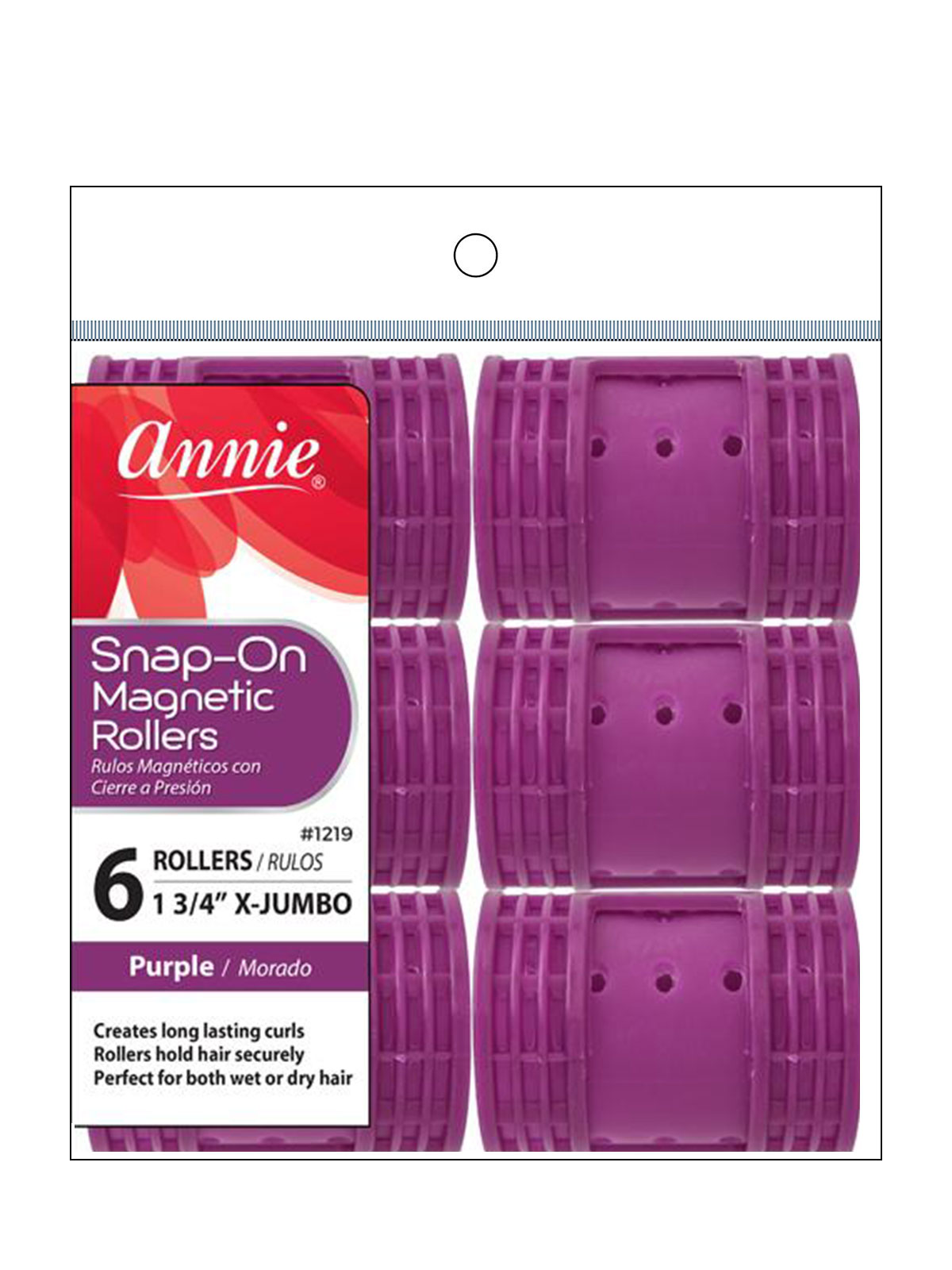 ANNIE #1219 SNAP-ON MAGNETIC ROLLERS (PURPLE/XJB) - 6PCS/PK