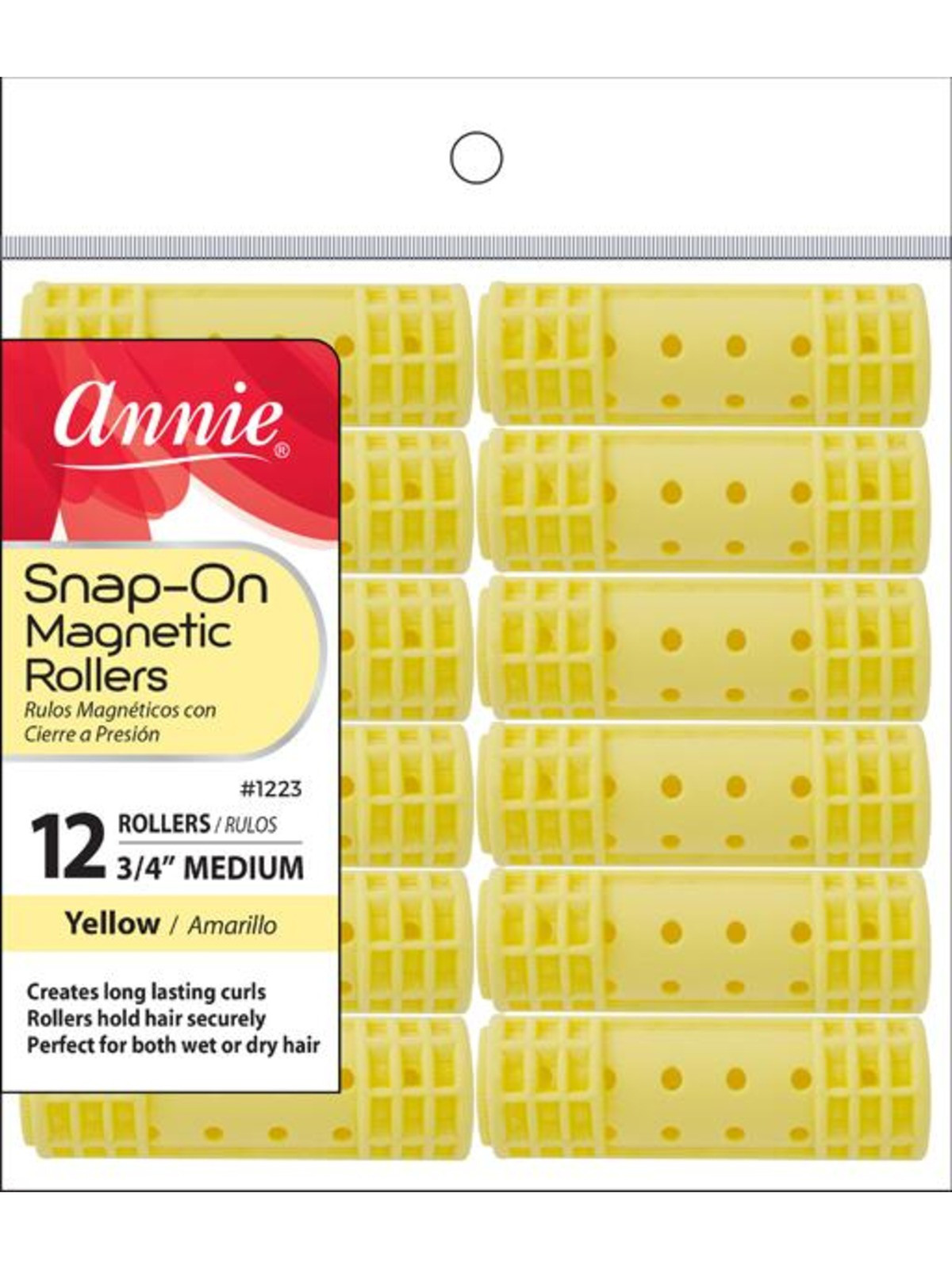 ANNIE #1223 SNAP-ON MAGNETIC ROLLERS (YELLOW/MEDIUM) - 6PCS/PK