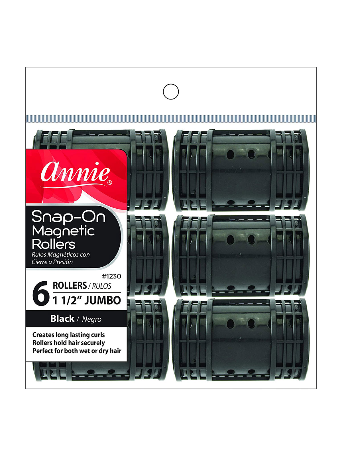 ANNIE #1230 SNAP-ON MAGNETIC ROLLERS (BLACK/JUMBO) - 6PCS/PK