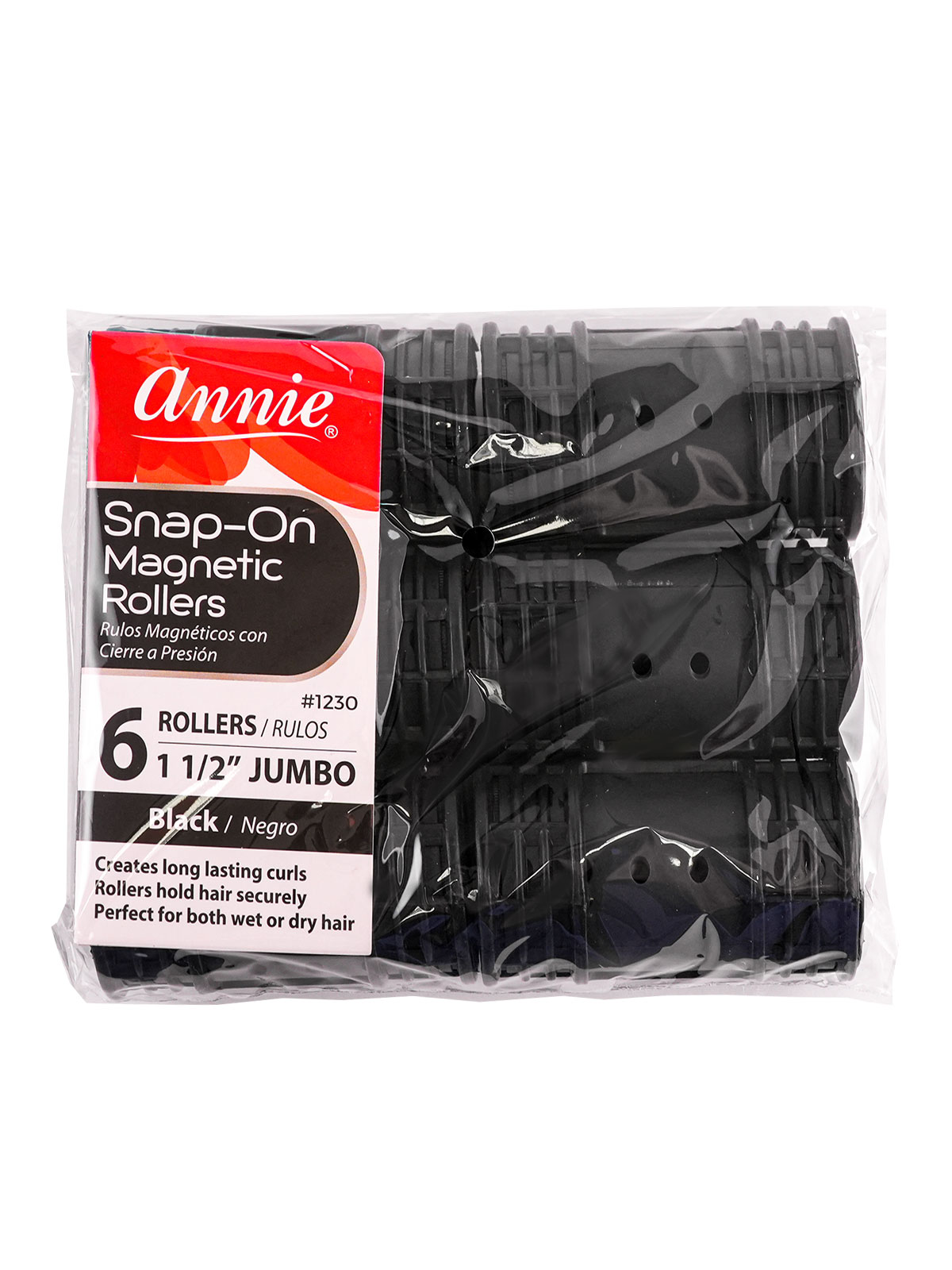 ANNIE #1230 SNAP-ON MAGNETIC ROLLERS (BLACK/JUMBO) - 6PCS/PK