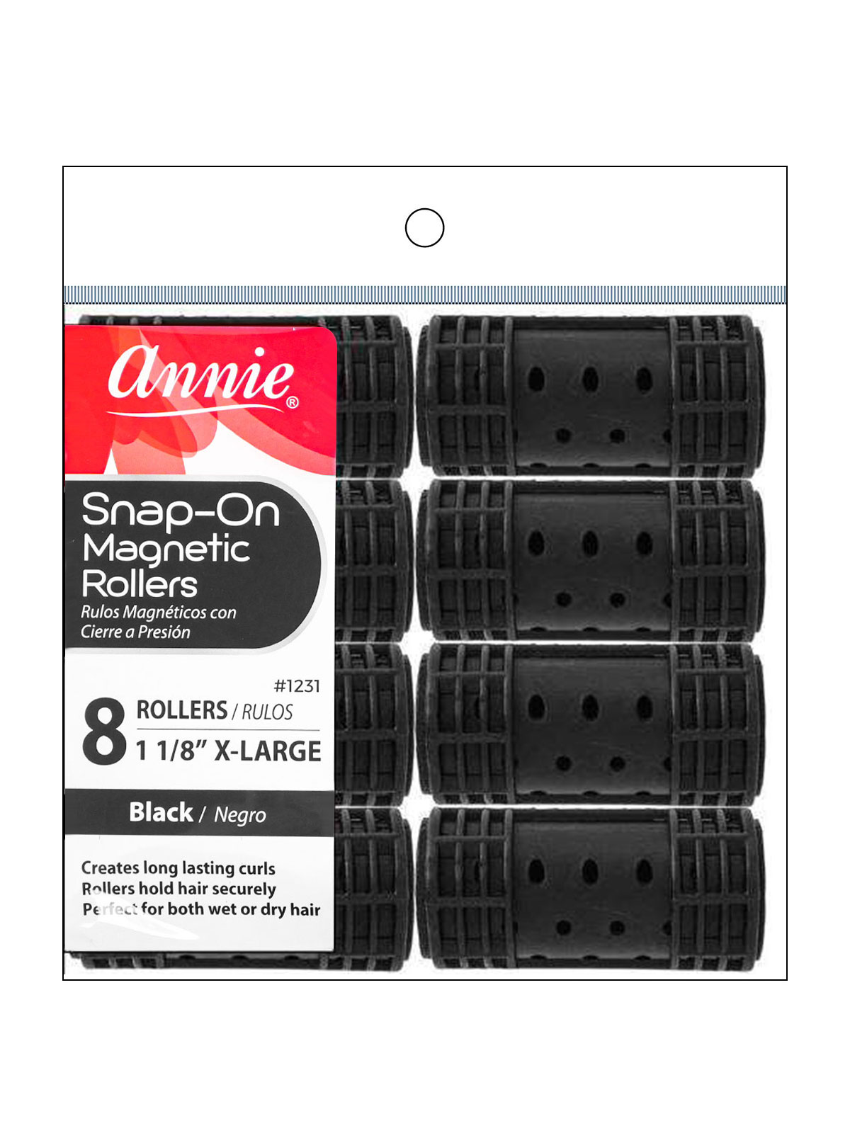 ANNIE #1231 SNAP-ON MAGNETIC ROLLERS (BLACK/X LARGE) - 6PCS/PK