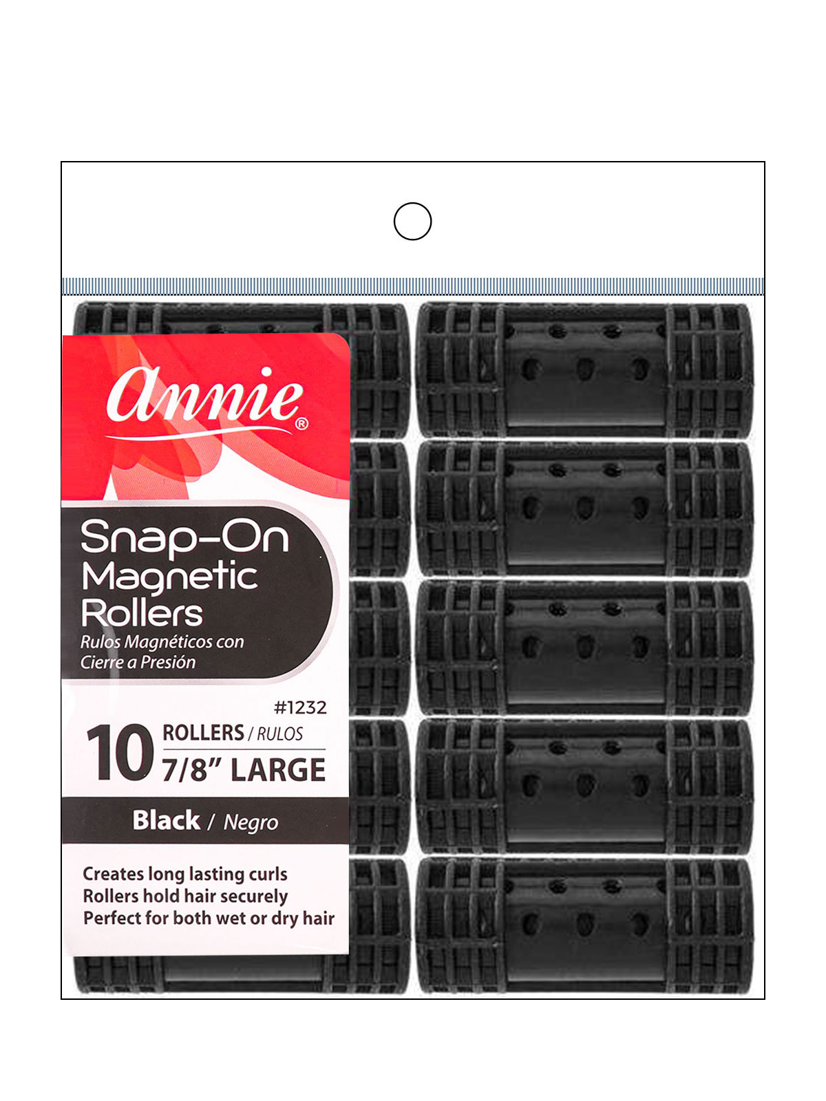 ANNIE #1232 SNAP-ON MAGNETIC ROLLERS (BLACK/LARGE) - 6PCS/PK