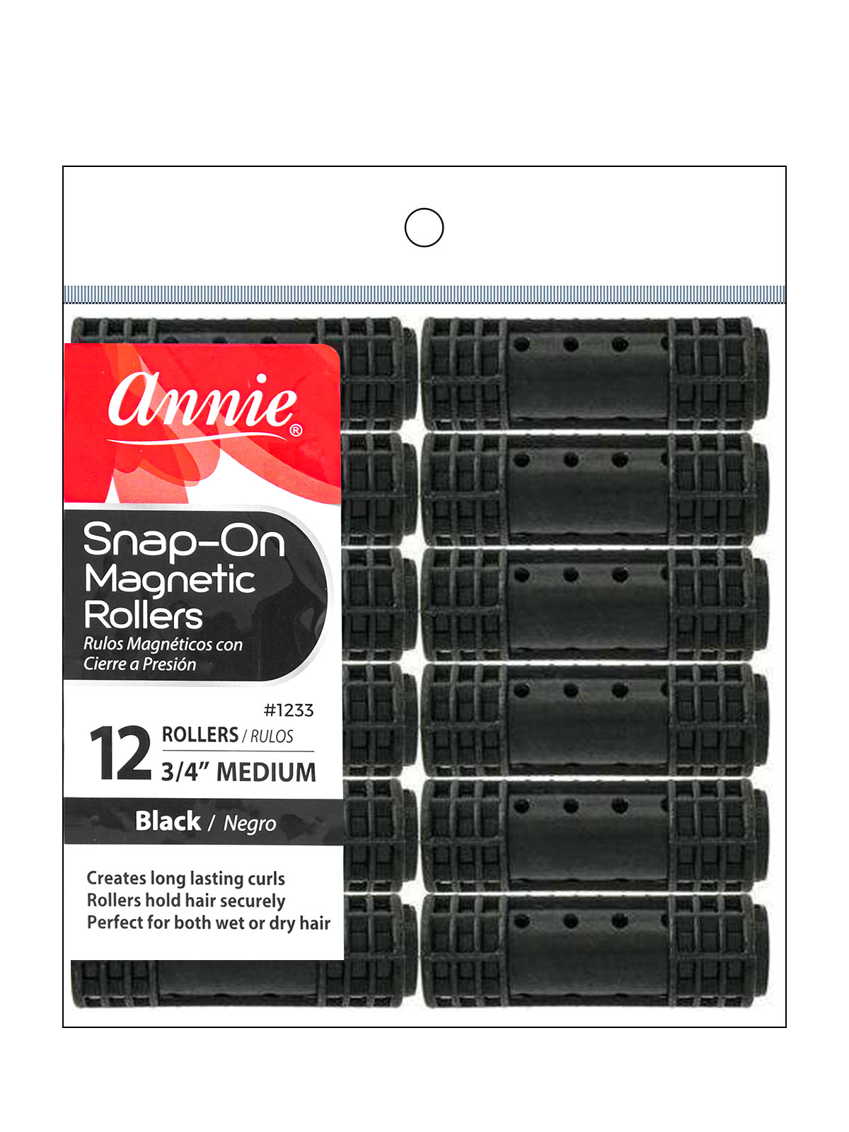 ANNIE #1233 SNAP-ON MAGNETIC ROLLERS (BLACK/MEDIUM) - 6PCS/PK