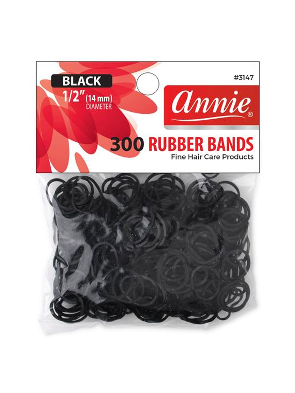 ANNIE #3147 RUBBER BAND 1/2" (BLACK, 300PCS) [50DZ/CS] - DZ