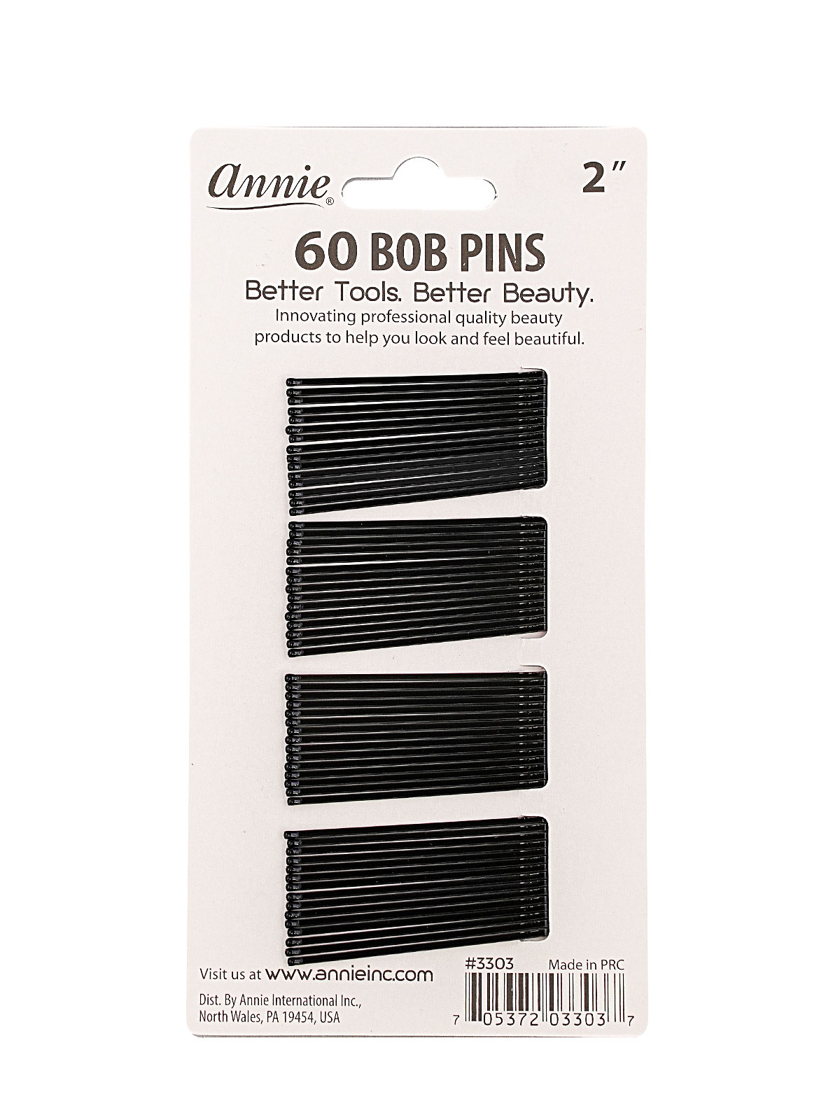 ANNIE #3303 BOB PINS (60CT, 2", MATTE BLACK) - DZ