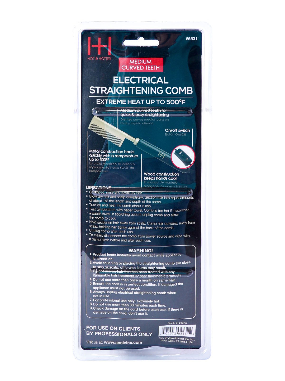 ANNIE #5531 STRAIGHTENING COMB (CURVED HEAD) [48PC/CS] - PC
