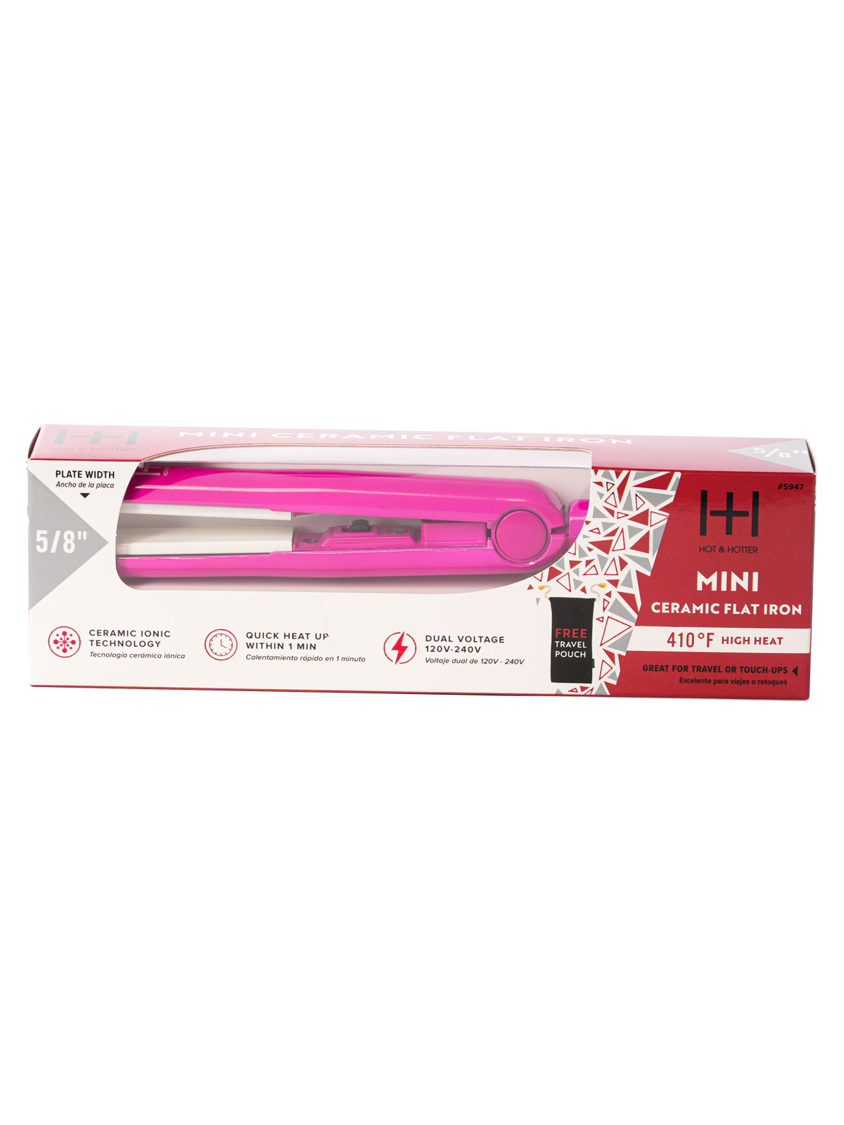 ANNIE #5947 H&H MINI CERAMIC FLAT IRON (5/8" PINK) - PCS