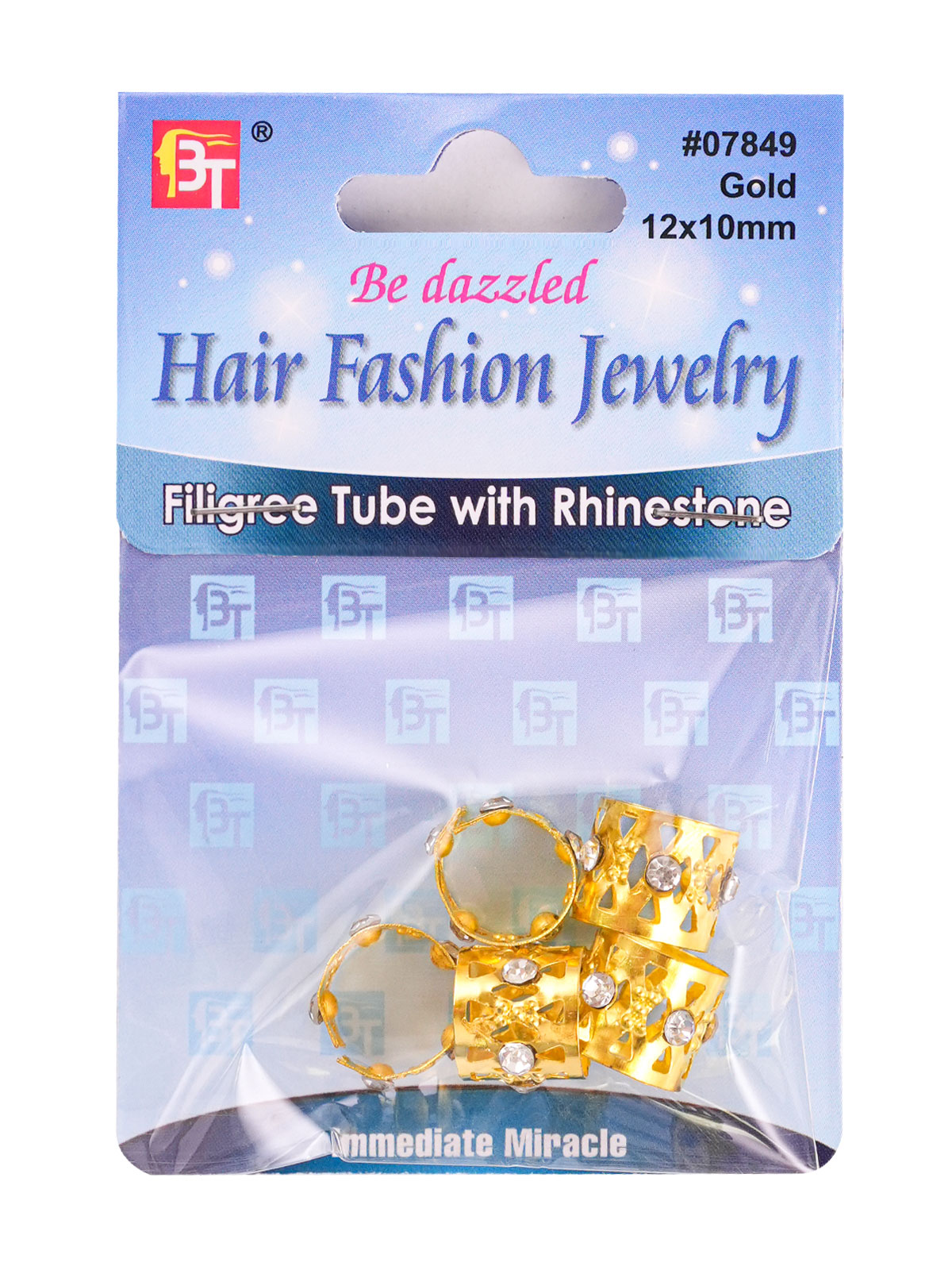 BBT #7849 BT FILIGREE TUBE WITH STONE 12X10MM 5 PCS (GOLD)