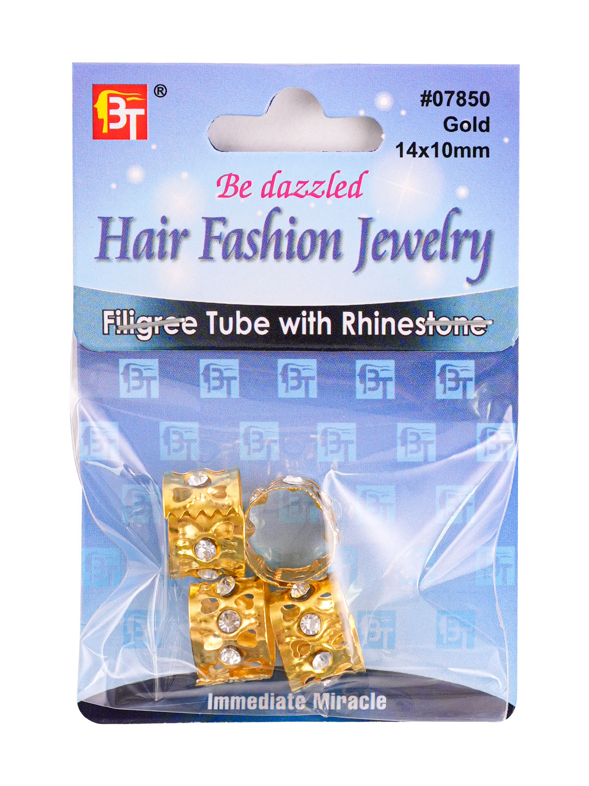 BBT #7850 BT FILIGREE TUBE WITH STONE 14X10MM 4 PCS (GOLD)