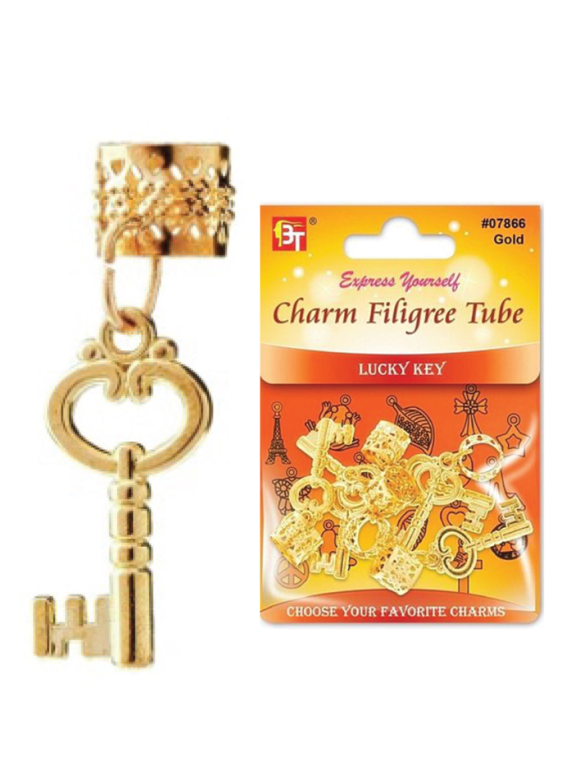 BBT #7866 FILIGREE TUBE CHARM (LUCKY KEY) - DZ