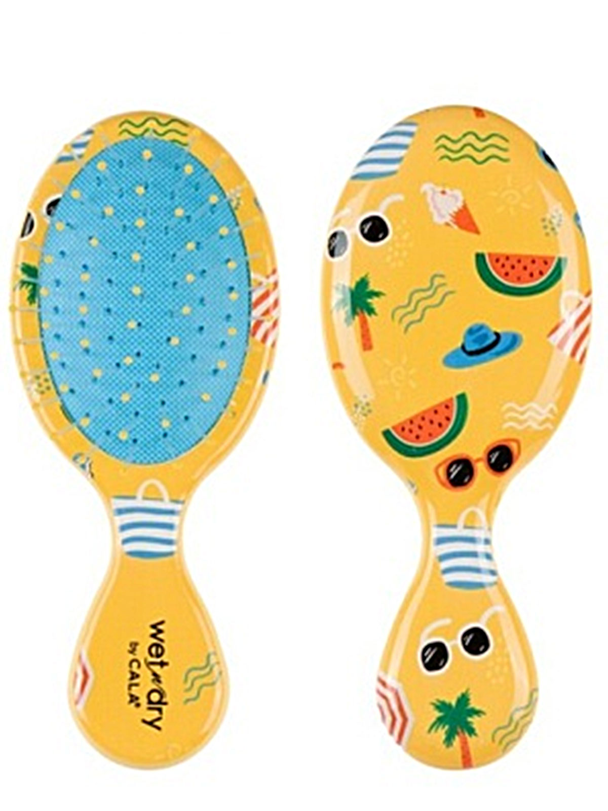 CALA #66783 WET-N- DRY MINI HAIR BRUSH-TROPICAL VACATION- 6pcs/Box