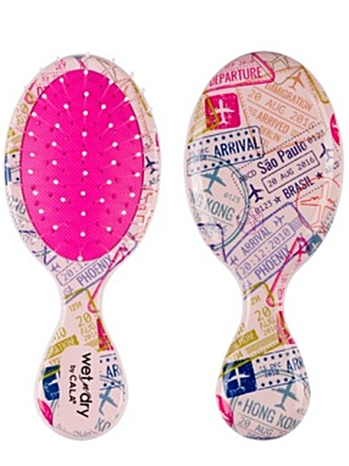 CALA #66785 WET-N-DRY MINI HAIRBRUSH - WORLD TRAVELER- 6pcs/Box