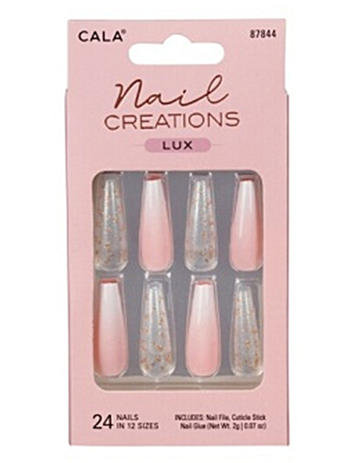CALA #87844 LONG COFFIN OMBRE W/ GOLD DETAIL- 24PC NAIL KIT- 6PCS/PK