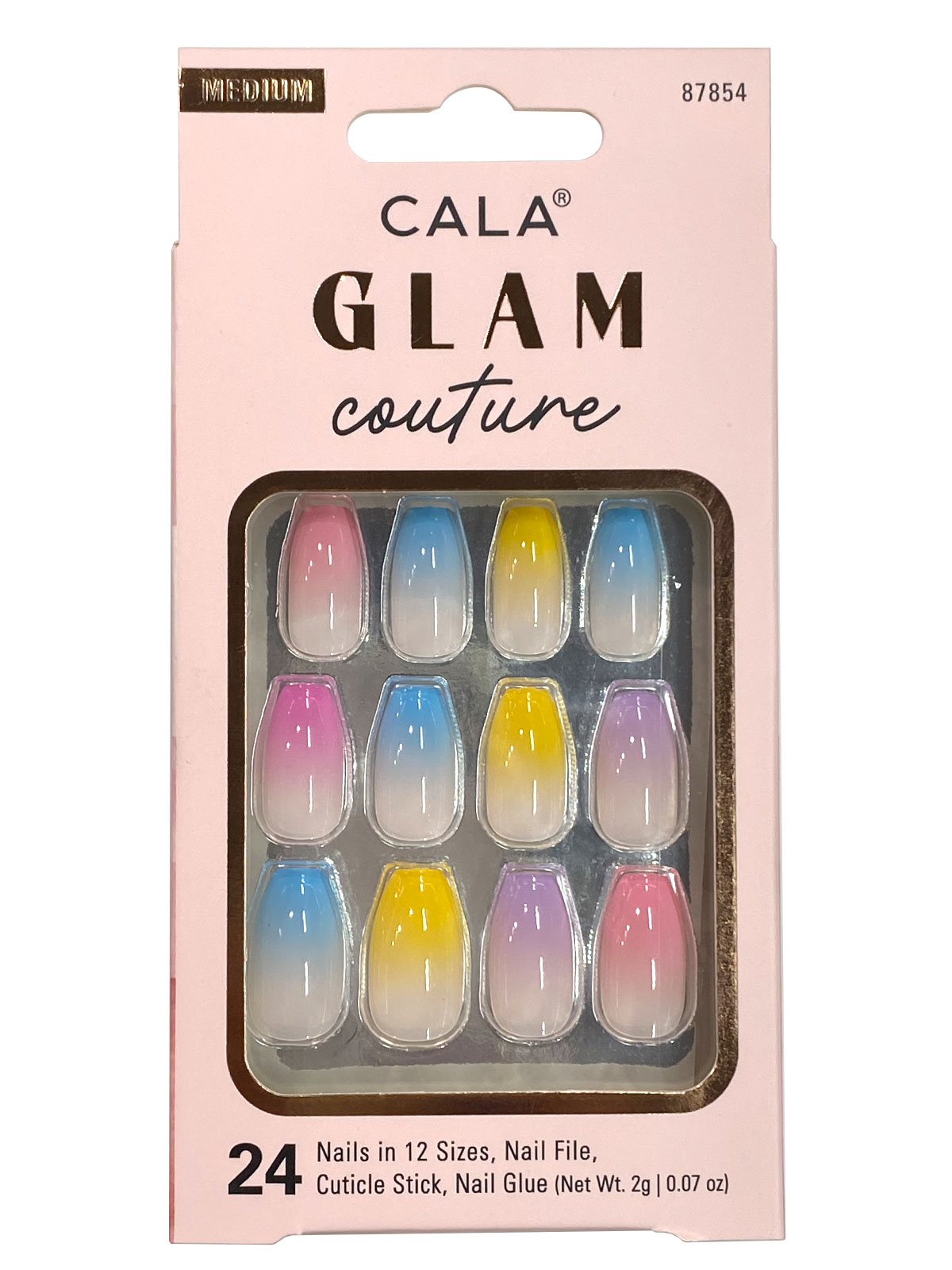 CALA #87854 MED COFFIN FRENCH W/ COLOR TIP- 24 PCS NAIL KIT- 6PCS/PK