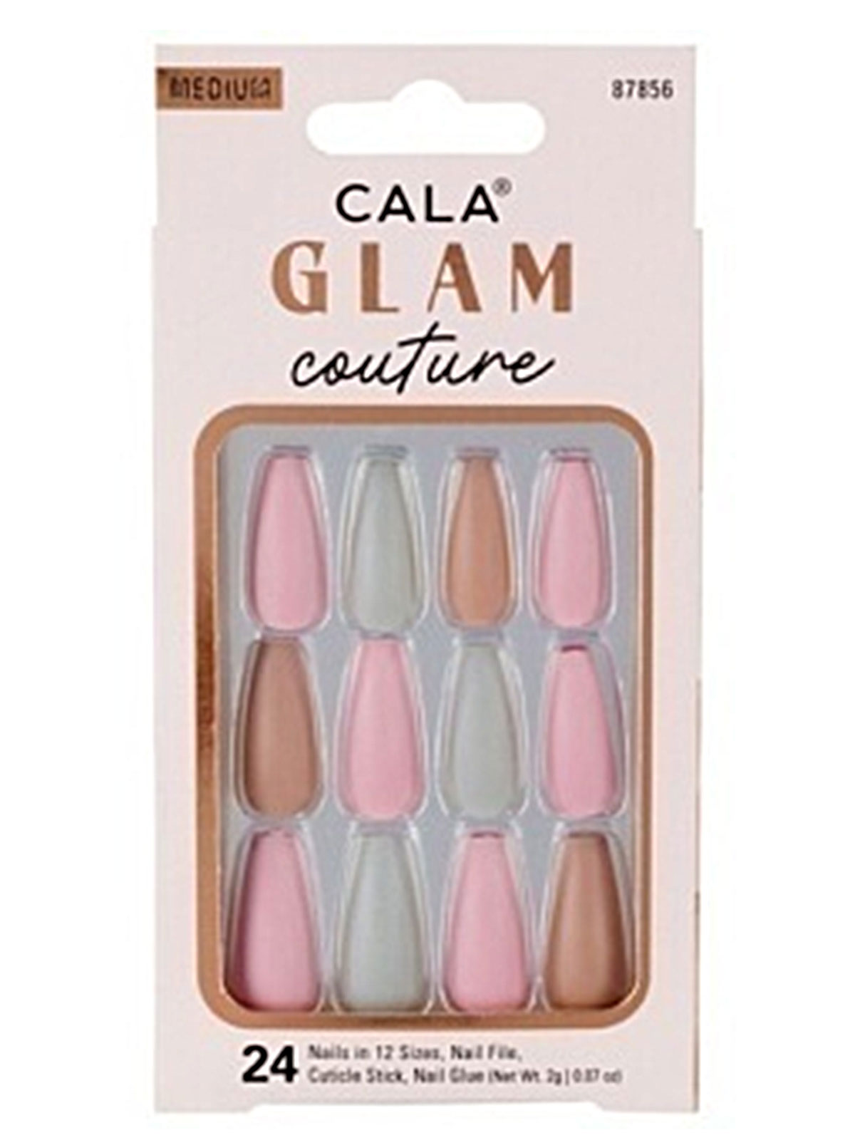 CALA #87856 MED COFFIN 3 COLOR EARTH TONE -24PCS NAIL KIT- 6PCS/PK