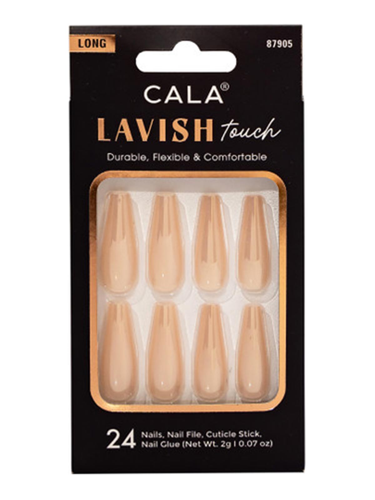 CALA #87905 LONG COFFIN LIGHT PINK LAVISH TOUCH 24PCS NAIL KIT - 6PCS/PK