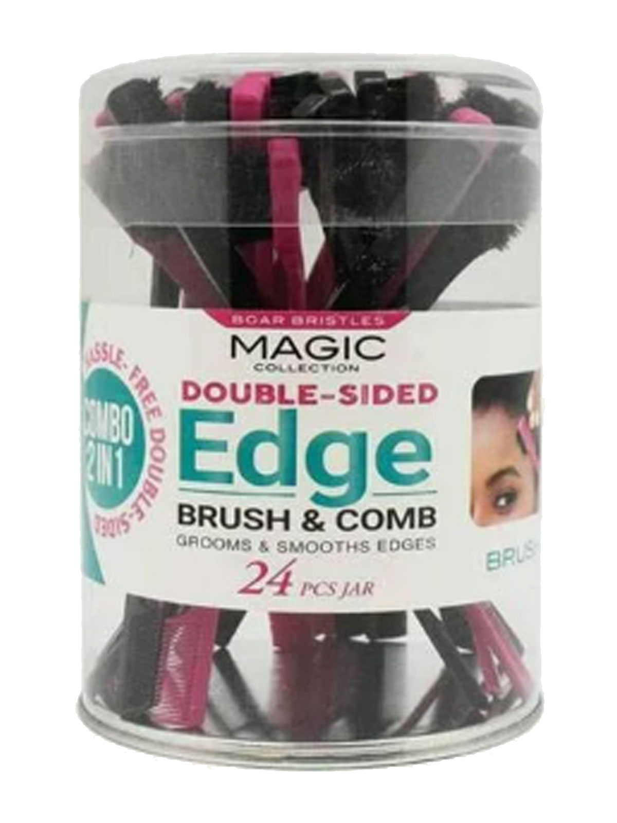 MAGIC #EDGE01 DOUBLE SIDE EDGE BRUSH & COMB (24PC/JAR) - JAR